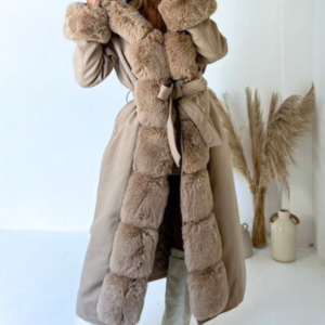 Nancy beige felt faux fur long coat