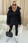 Alaska black short padded duvet button up coat