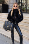 Phoebe black faux fur collar coat