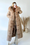 Nancy beige felt faux fur long coat