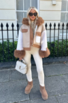 Morgan beige shearling faux fur hood jacket