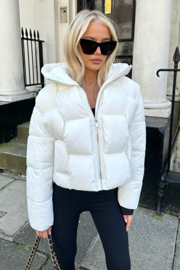 Lilly white woven short puffer coat