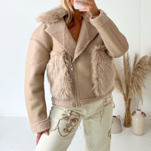 Harper cream aviator with faux fur pockets