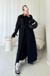 Mollie black long trench coat