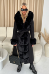 Nancy black felt faux fur long coat