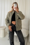 Leah khaki quilted washed denim jacket