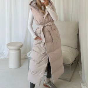 Jasmine cream padded long hooded gilet