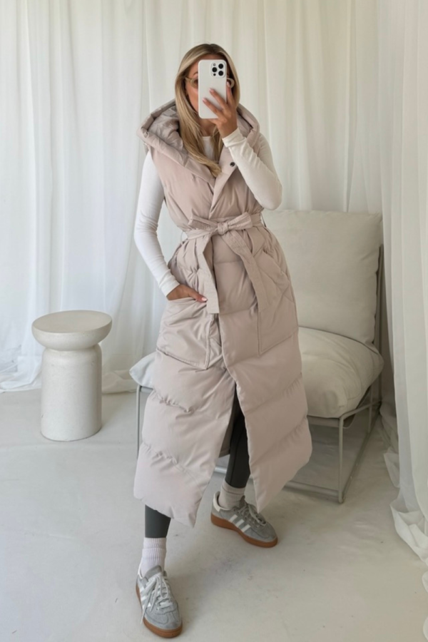 Jasmine cream padded long hooded gilet