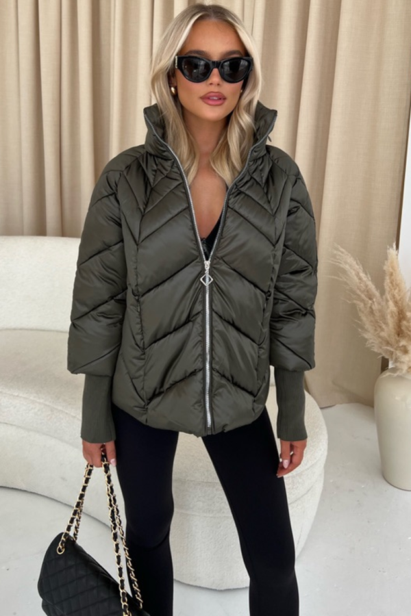 Skylar khaki chevron crop puffer coat