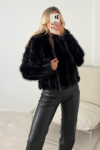 Phoebe black faux fur collar coat