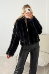 Phoebe black faux fur collar coat