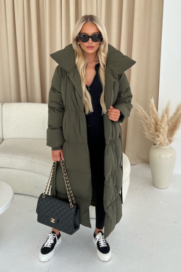 Blossom khaki long duvet puffer coat