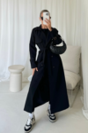 Mollie black long trench coat