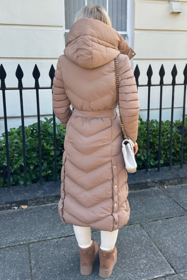 Poppy camel padded hooded coat
