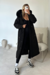 Freya black hooded faux fur duvet coat