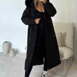 Freya black hooded faux fur duvet coat