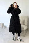 Freya black hooded faux fur duvet coat