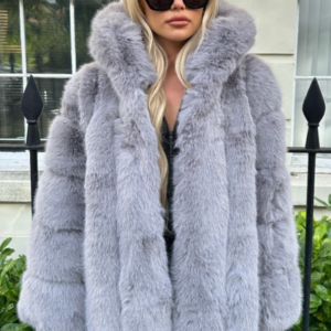 Anoushka grey Faux Fur Hooded Coat