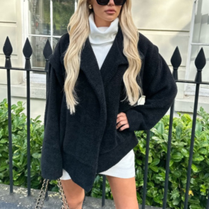 Eleanor black wool like bomber