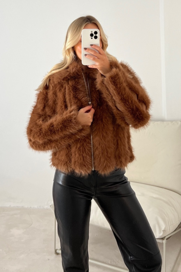 Phoebe camel faux fur collar coat