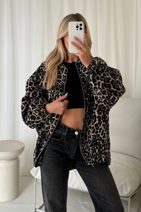 Mila leopard jacquard oversized bomber jacket