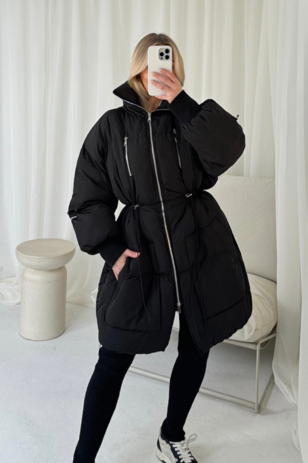 Eliza black long puffer coat