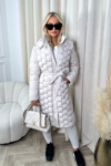 Maya beige woven long puffer coat