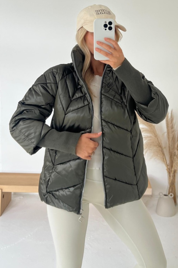 Skylar khaki chevron crop puffer coat
