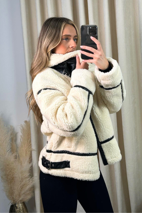 Kiera cream teddy aviator jacket