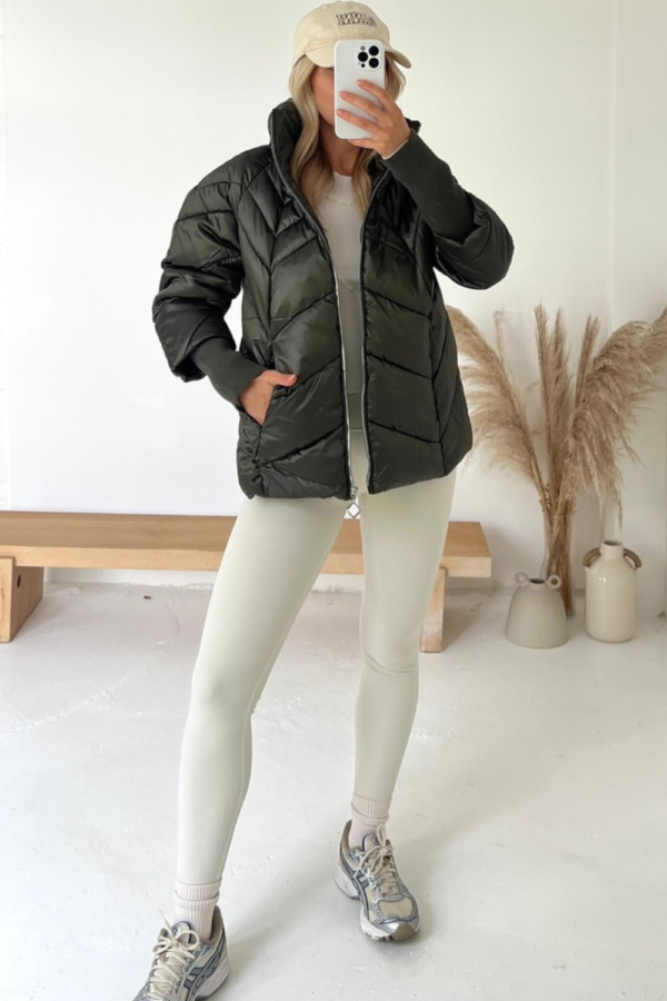 Skylar khaki chevron crop puffer coat