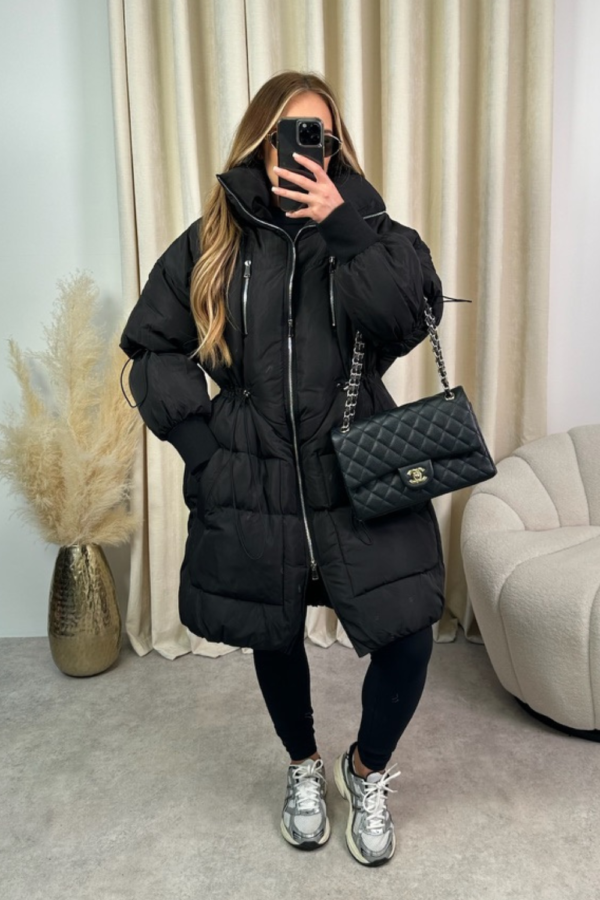 Eliza black long puffer coat