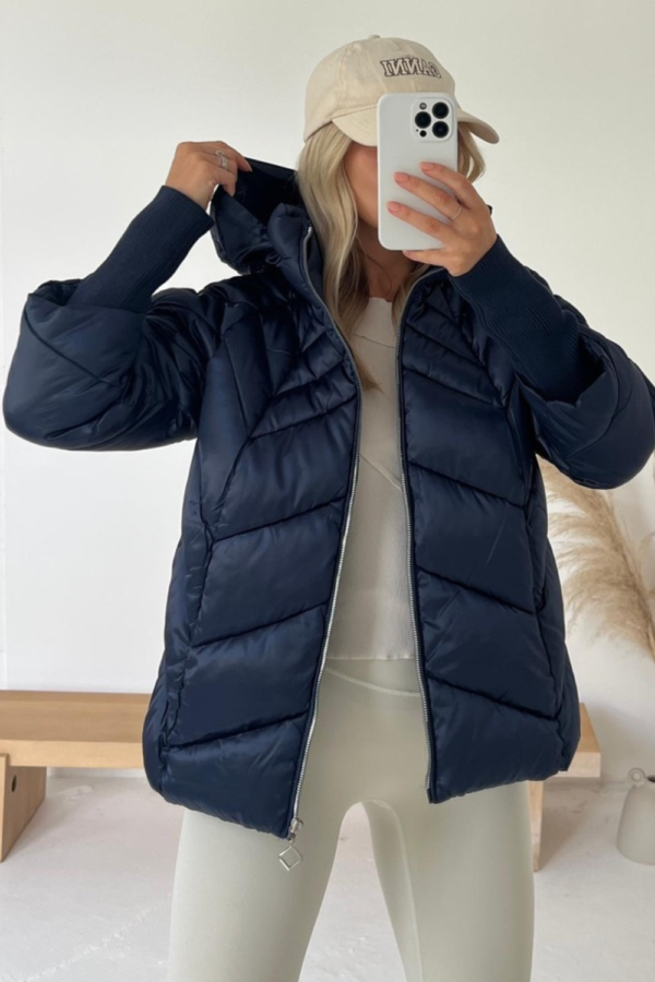 Skylar navy chevron crop puffer coat