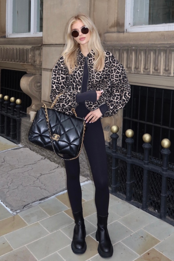 Mila leopard jacquard oversized bomber jacket