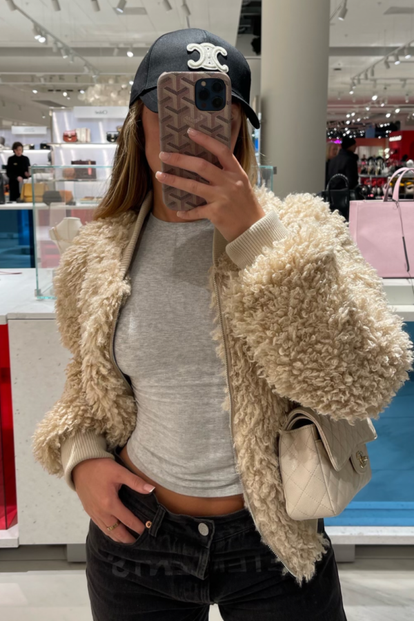 Liliana beige Mongolian faux fur bomber