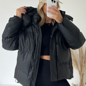 Clara black short crop puffer coat