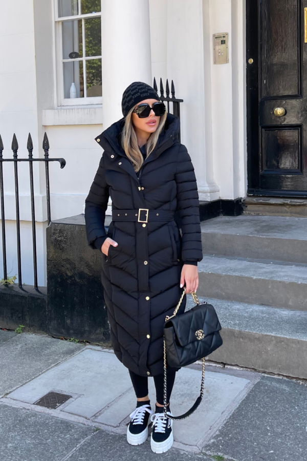 Poppy Black padded hooded coat