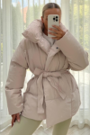 Alaska cream short padded duvet button up coat