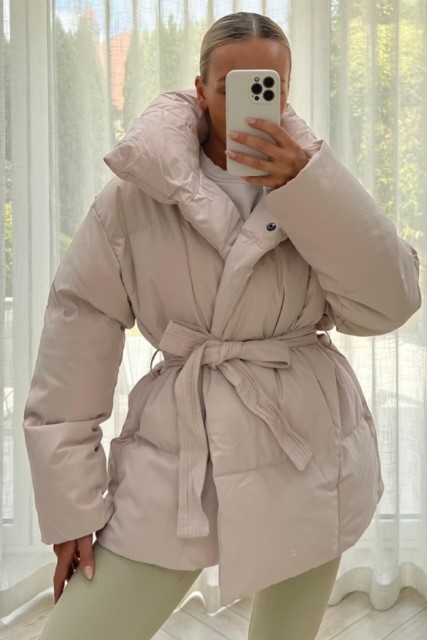 Alaska cream short padded duvet button up coat