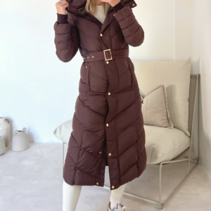 Poppy chocolate padded hooded coat