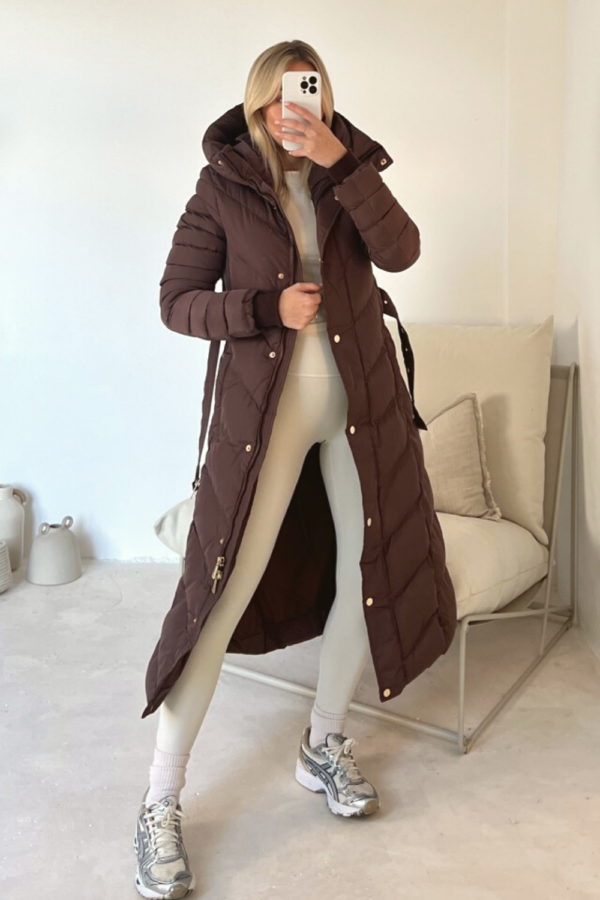 Poppy chocolate padded hooded coat