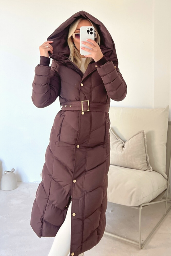 Poppy chocolate padded hooded coat