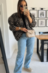 Mila leopard jacquard oversized bomber jacket