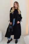 Mollie black long trench coat