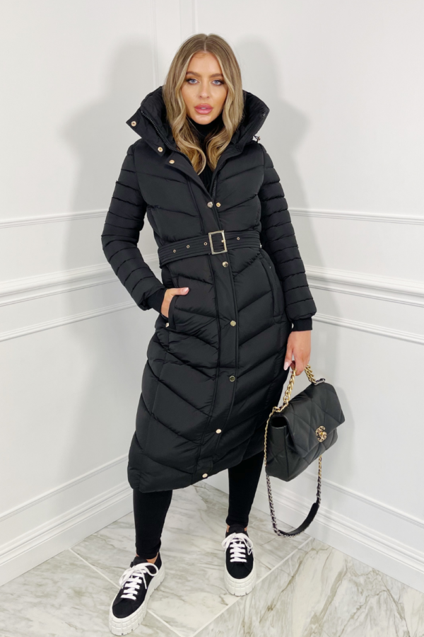 Poppy Black padded hooded coat