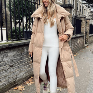 Blossom camel long duvet puffer coat